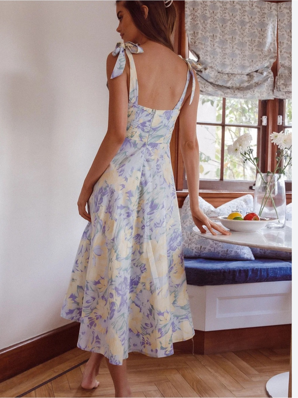 Hello Molly Pastel Yellow & Lavender Tie-Shoulder Midi Dress - Picture 2 of 9